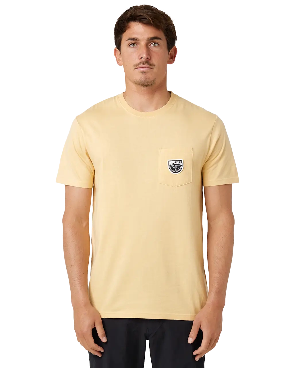 Badge T-Shirt in Washed Yellow Fashionable Trendy Casual