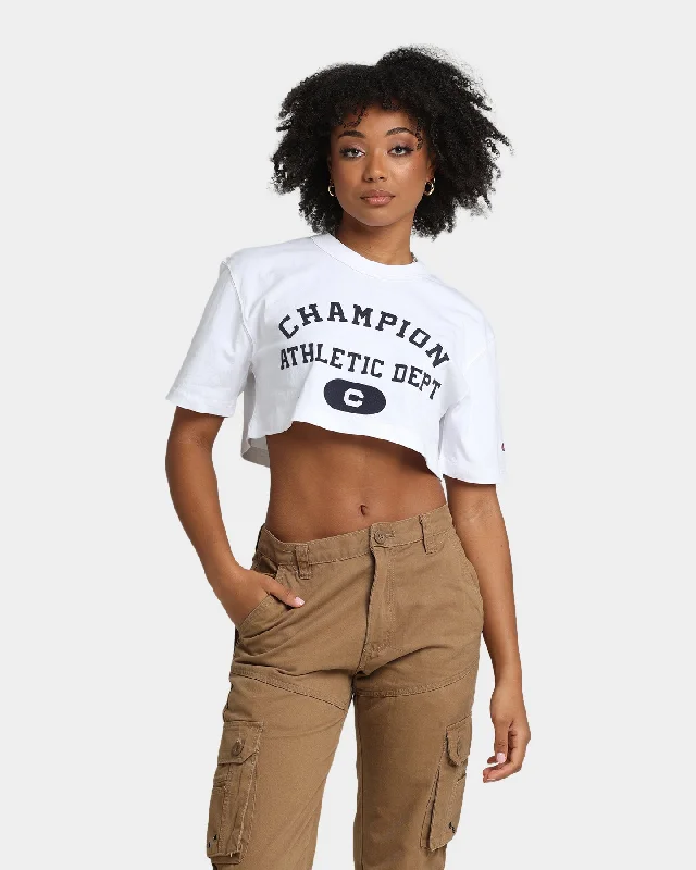 Champion Women's Heritage Archive Cropped T-Shirt White Terry Blend Velvet Blend Canvas Blend