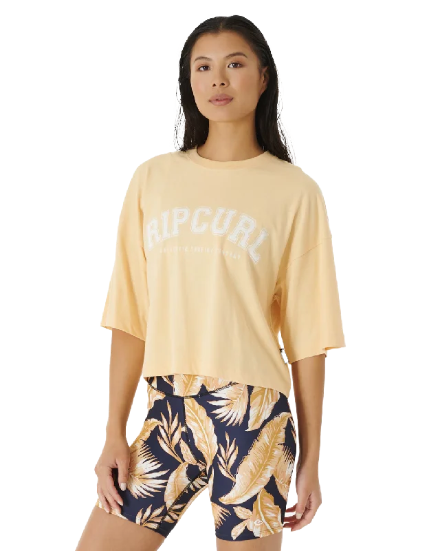 Seacall Crop Heritage T-Shirt in Blush Mesh Blend Leather Blend Suede Blend