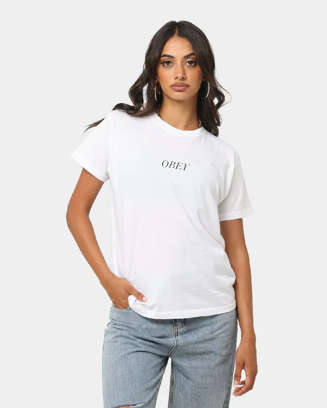 Obey Women's Italicized T-Shirt White Nylon Fabric Polyester Fabric Spandex Fabric