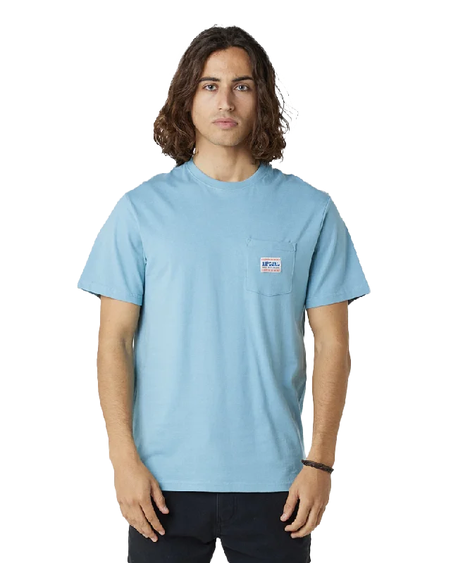 Horizon Badge T-Shirt in Dusty Blue Fleece Fabric Down Fabric Feather Fabric