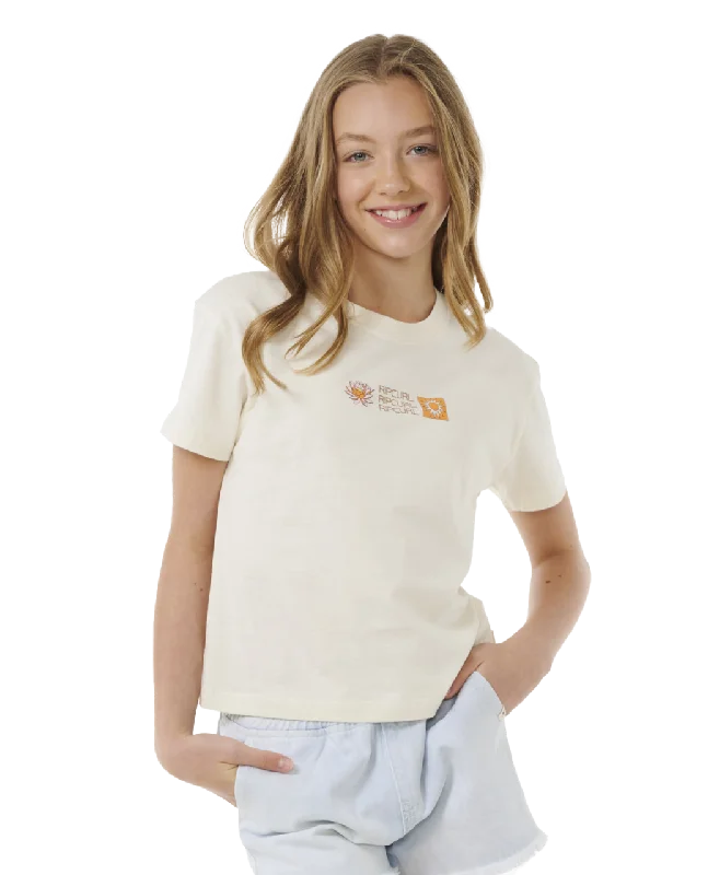 Girls Summer Solstice Crop T-Shirt in Bone Collared Crew Neck Turtle Neck