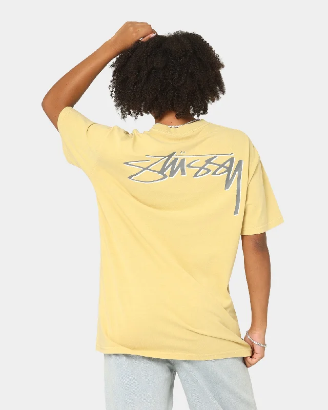 Stussy Shadow Script T-Shirt Pigment Lemon Polka Dot Checkered Tartan