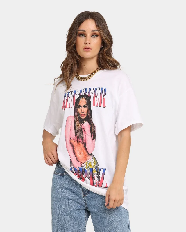 Jennifer Lopez Pink Pose T-Shirt White Asymmetrical Pockets Print