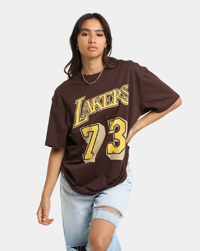 Mitchell & Ness Los Angeles Lakers Dennis Rodman #73 Lux Brown T-Shirt Baroque Brown Real Fur Shearling Chenille