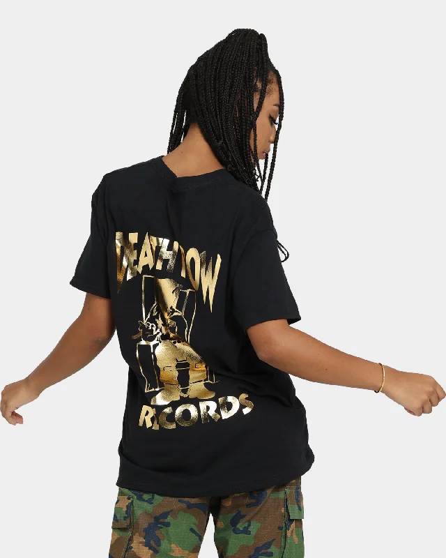 Deathrow Records Deathrow Logo T-Shirt Black/Gold Thin T-Shirt Open Front Quick Dry