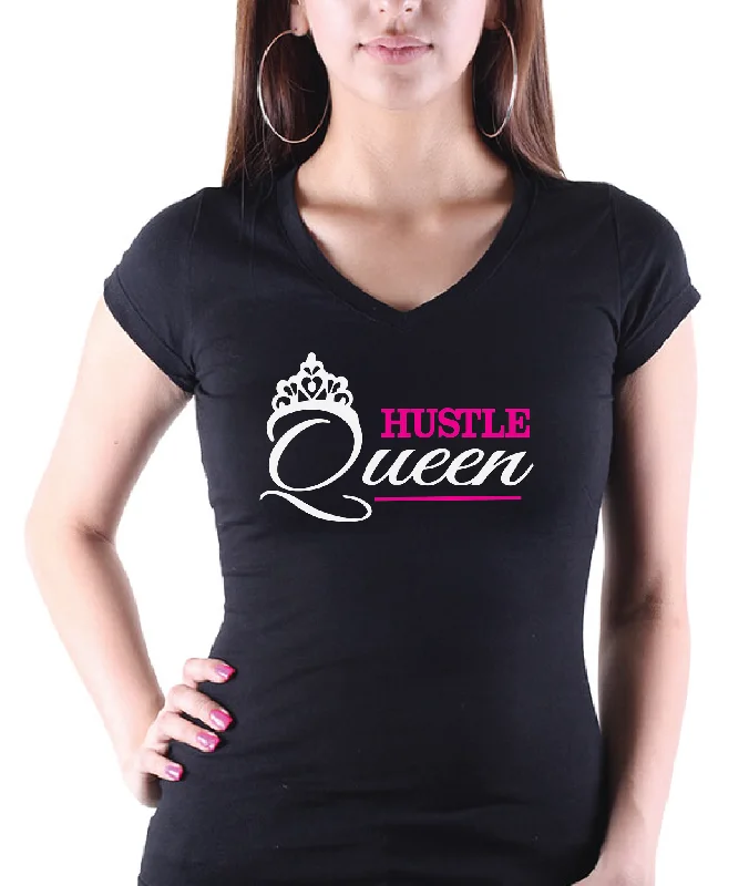 Hustle Queen T-Shirt Denim Fabric Leather Fabric Suede Fabric