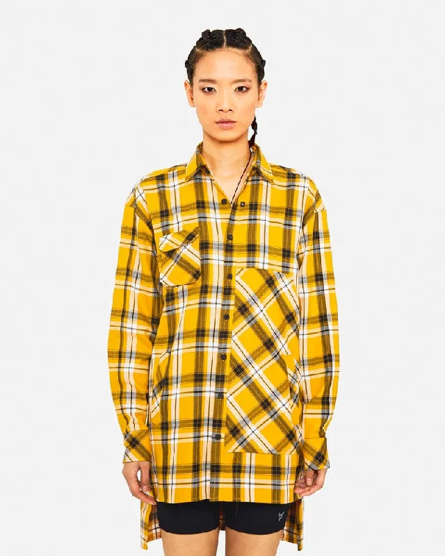 The Anti Order Man Made Long Sleeve Flannel Shirt Black/Yellow/White Chenille Brocade Lace