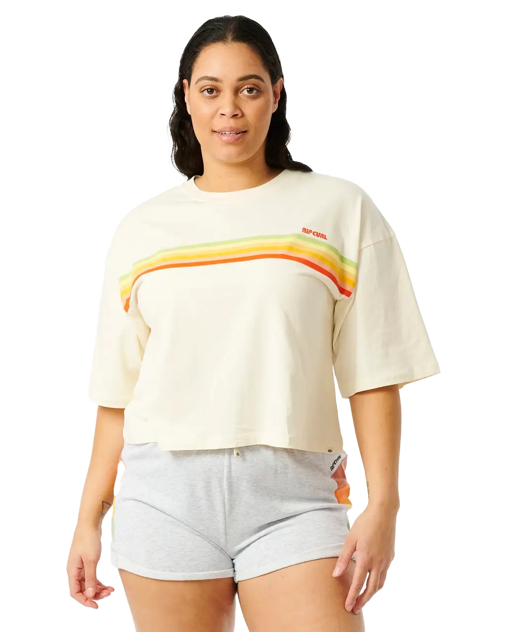 Eventide Heritage Crop T-Shirt in Bone Spandex Blend Rayon Blend Denim Blend