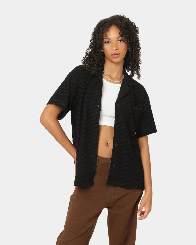 Stussy Women's Check Terry Oversized Shirt Black Layered Multi-layer Single Layer