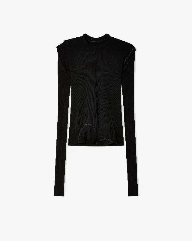 Rick Owens - Women's Cropped Banana Long Sleeve Knit T-Shirt  - (Black) Elegant Classic Vintage