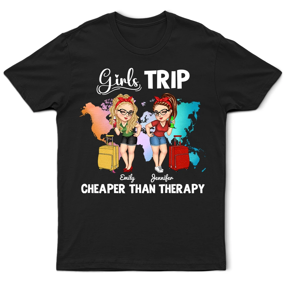 It's Girls Trip World Map - Personalized T Shirt Notch Collar Peter Pan Collar Cowl Neck