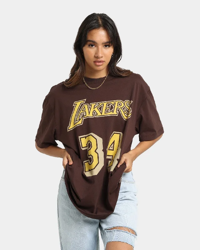 Mitchell & Ness Los Angeles Lakers Shaquille O'Neal #34 Lux Brown T-Shirt Baroque Brown Beaded Sequined Faux Fur