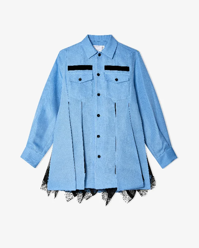 Sacai - Women's Double-Faced Silk Cotton Shirt - (Blue) Mesh Fabric Canvas Fabric Denim Fabric