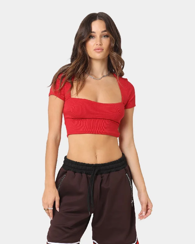 XXIII Women's Fler T-Shirt Crop Red Sequined Glittery Shiny