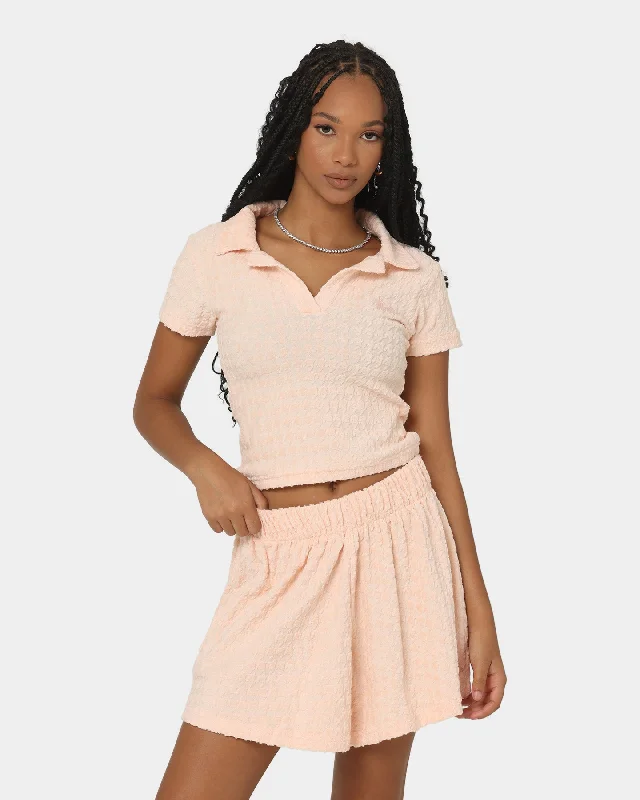 Stussy Women's Houndstooth Terry Shirt Pearl Blush Zippered Buttoned Snapped