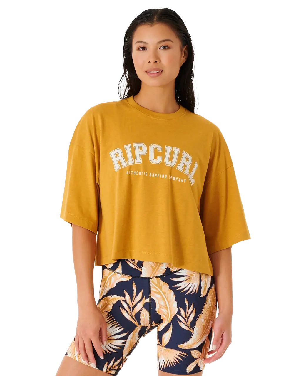 Seacell Crop Heritage T-Shirt in Gold Lace Blend Ribbed Blend Corduroy Blend