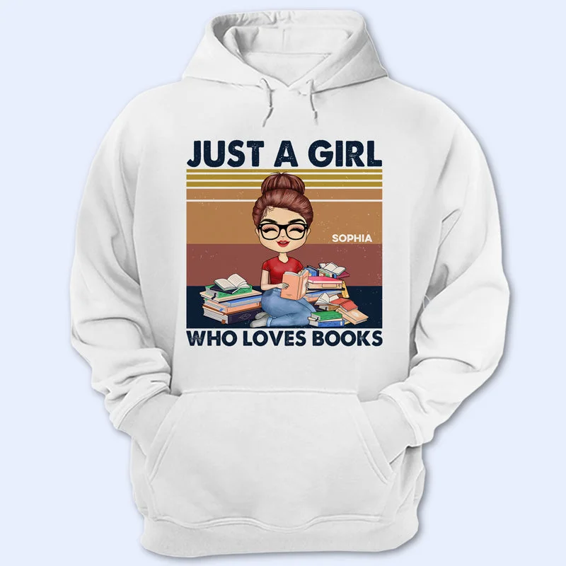 A Girl Who Loves Books Retro Navy Reading - Reading Gift - Personalized Custom T Shirt Real Fur Shearling Chenille