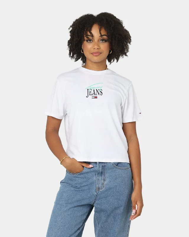 Tommy Jeans Women's TJW Classic Logo 1 Short Sleeve T-Shirt White Ribbed T-Shirt High Neck Heavyweight