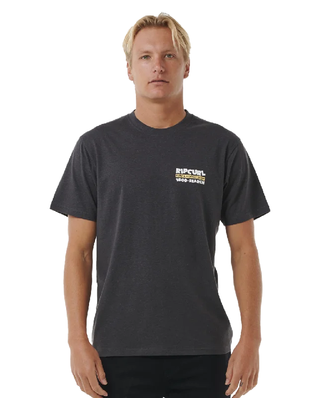 Surfer Dude T-Shirt in Washed Black Graphic T-Shirt Round Neck Polyester