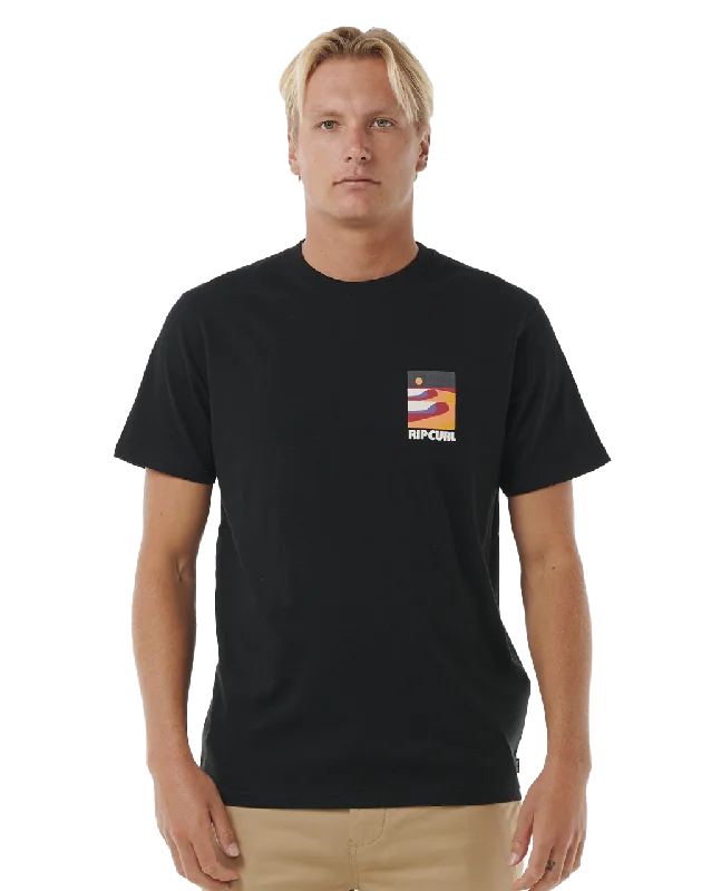 Surf Revival Lined Up T-Shirt in Black Terry Blend Velvet Blend Canvas Blend