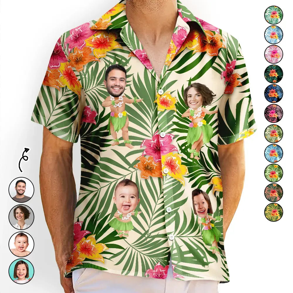 Custom Photo Hula Dancing - Personalized Hawaiian Shirt Welt Pockets Slit Pockets