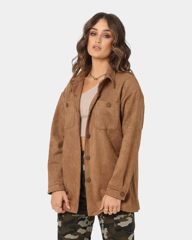 XXIII Women's Rochele Suede Shirt Tan Wool Fabric Cashmere Fabric Tweed Fabric