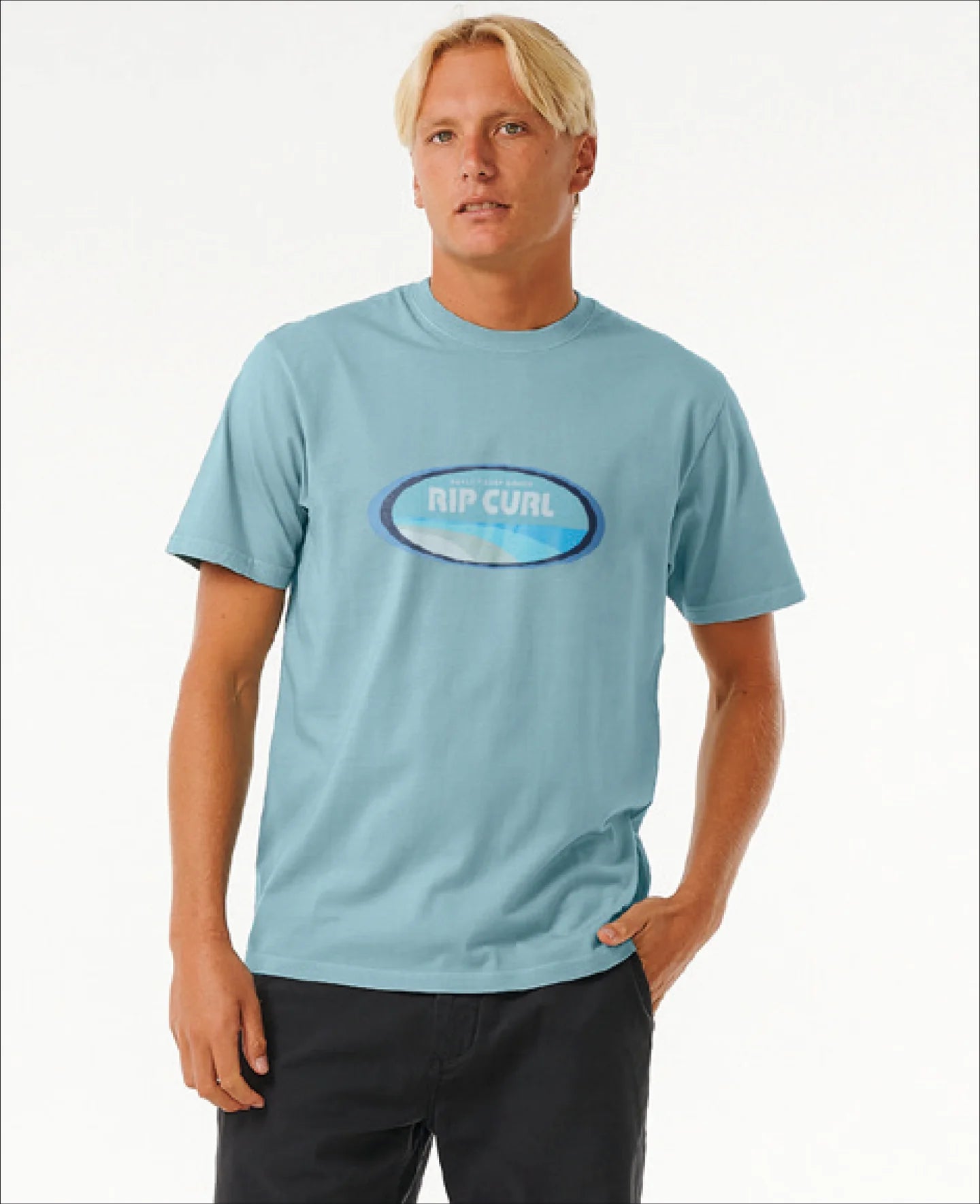 Surf Revival Mumma T-Shirt in Dusty Blue Ribbed T-Shirt High Neck Heavyweight