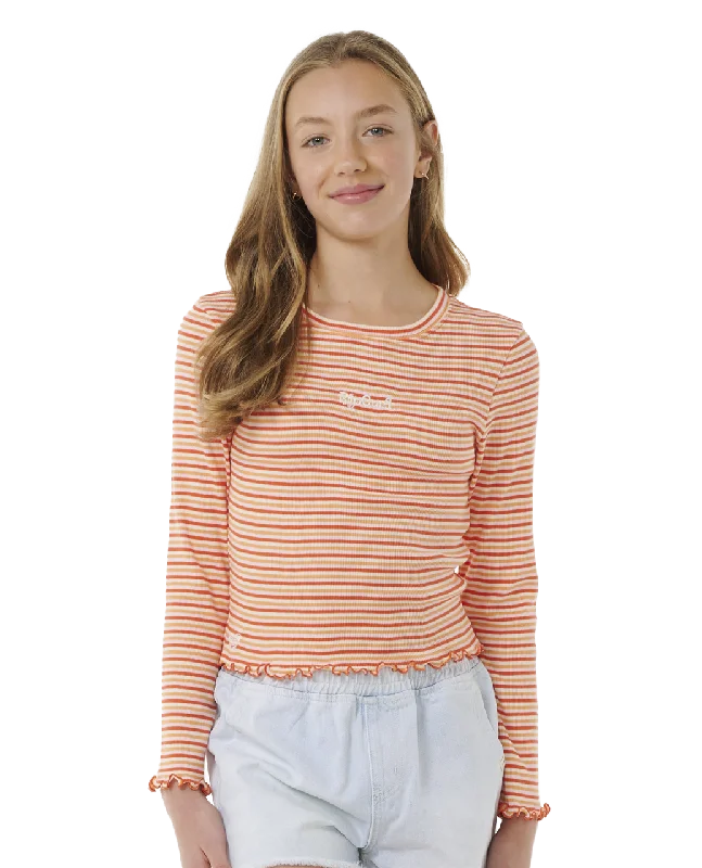 Girls Summer Solstice Rib T-Shirt in Multi Notch Collar Peter Pan Collar Cowl Neck