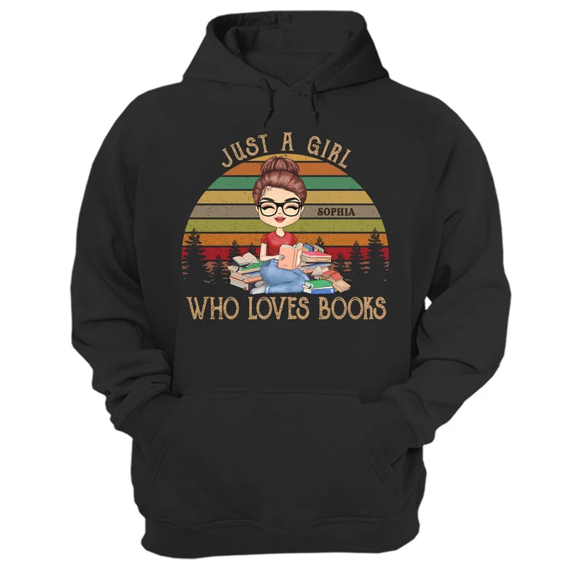 A Girl Who Loves Books Retro Sun Reading - Reading Gift - Personalized Custom T Shirt Hooded Caped Shawl Collar