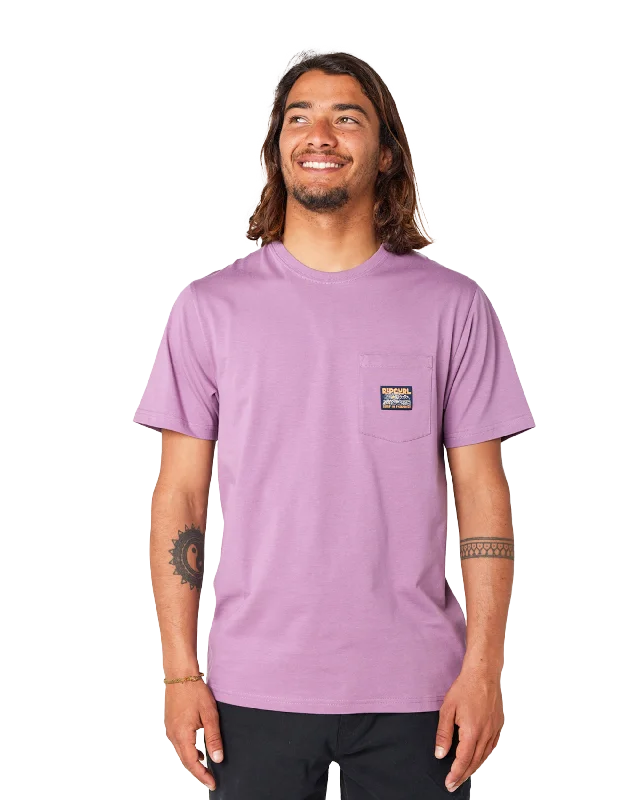 Surf Paradise Badge T-Shirt in Dusty Purple Notch Collar Peter Pan Collar Cowl Neck