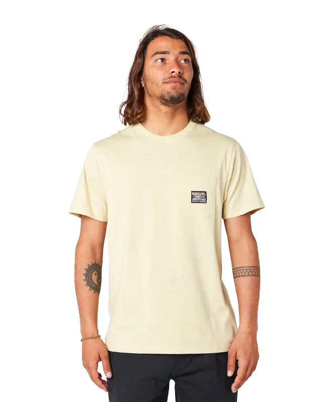 Surf Paradise Badge T-Shirt in Vintage Yellow Houndstooth Herringbone Solid