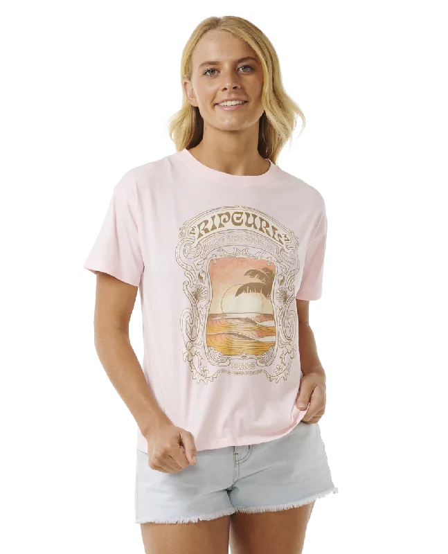 Sea Shells Relaxed T-Shirt in Pink Striped Floral Plaid