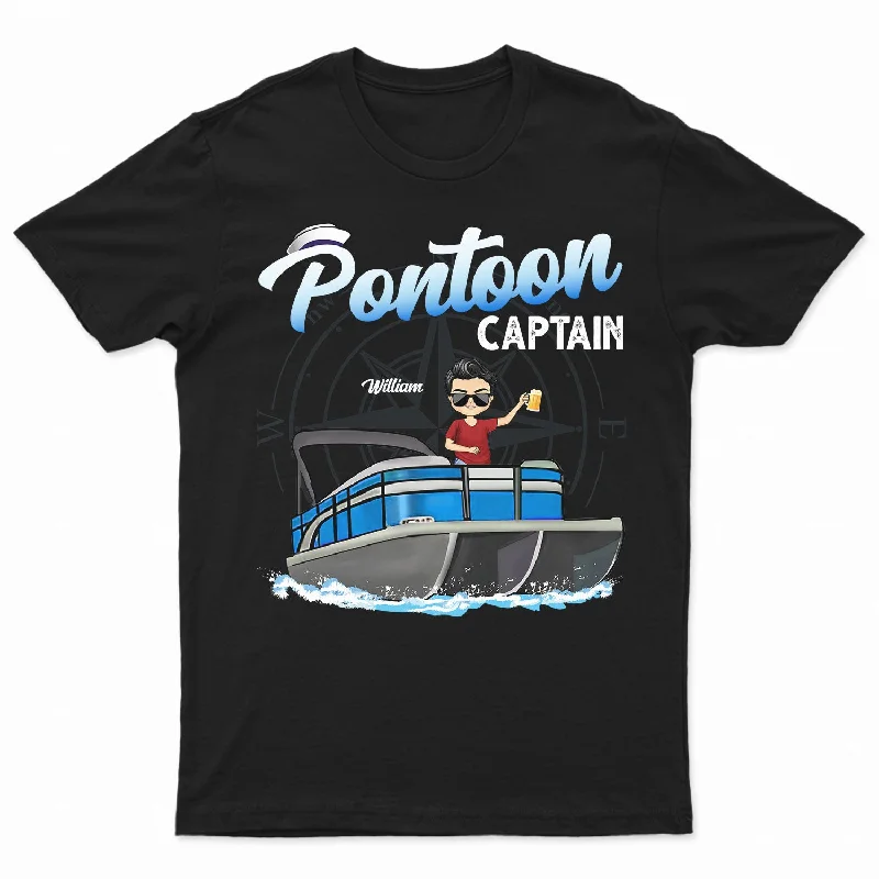 Boating Pontoon Captain - Birthday, Traveling, Cruising Gift For Pontooning Lovers, Travelers, Beach Lovers - Personalized Custom T Shirt Ribbed Striped Patterned