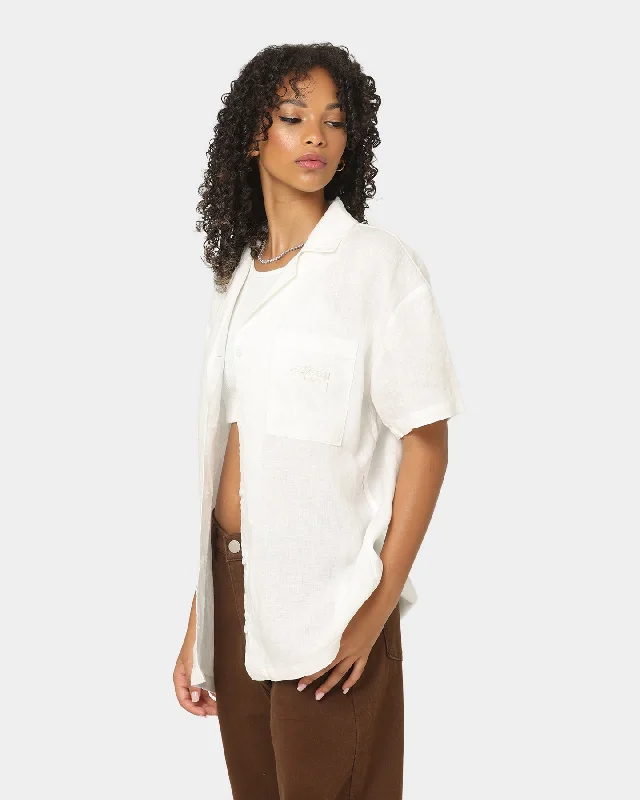 Stussy Women's Cali Linen Oversized Shirt White Casual Formal Business