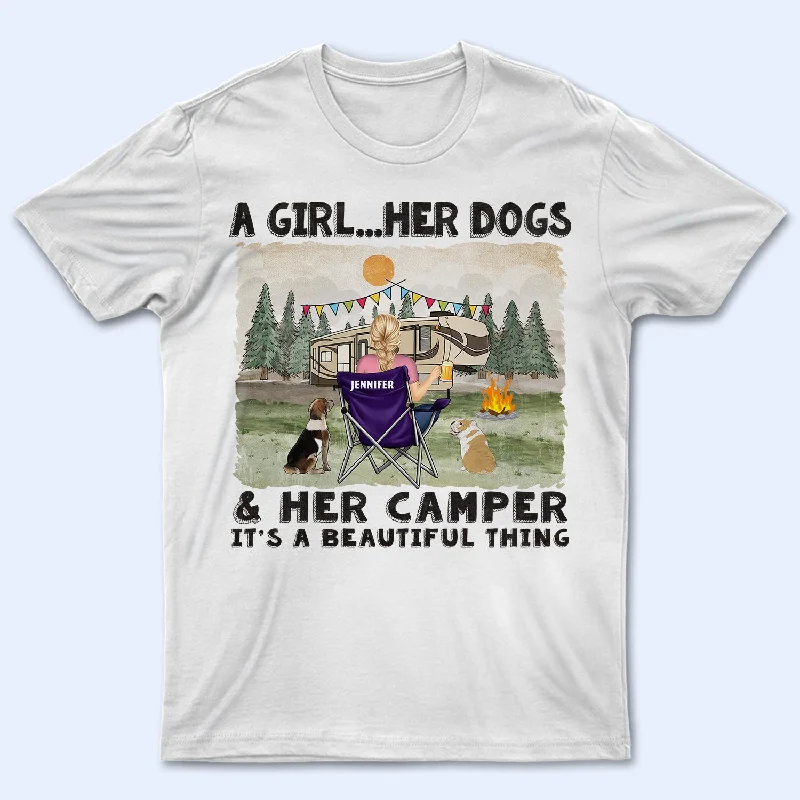 A Girl And Her Dogs Beautiful Thing - Gift For Camping Lovers - Personalized T Shirt Mesh Blend Leather Blend Suede Blend