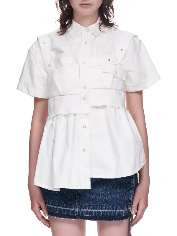 Asymmetric Button Up Shirt (22-06199-151-OFFWHITE) Anti-Pilling Machine Wash Handmade