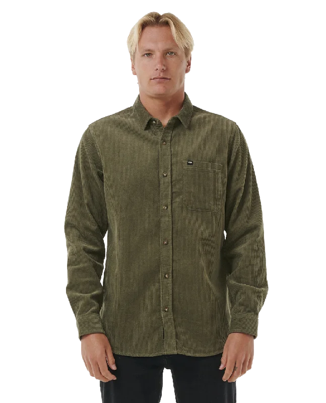 Classic Surf Cord Shirt in Dusty Olive Front Pockets Side Pockets Patch Pockets