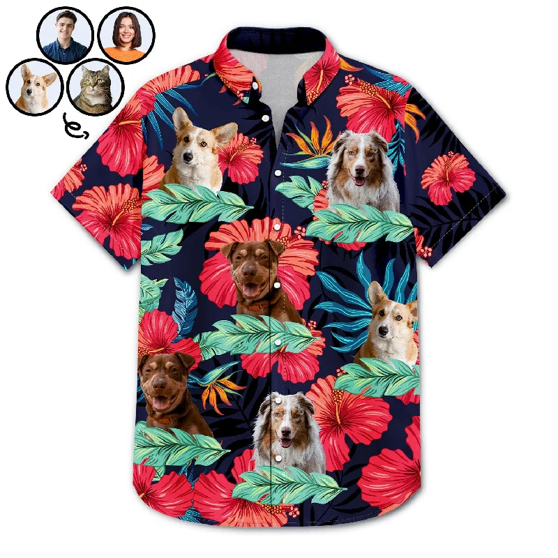 Custom Photo Human And Pet Faces - Gift For Men, Women, Dog And Cat Lovers - Personalized Hawaiian Shirt Anti-Shrink Durable Soft