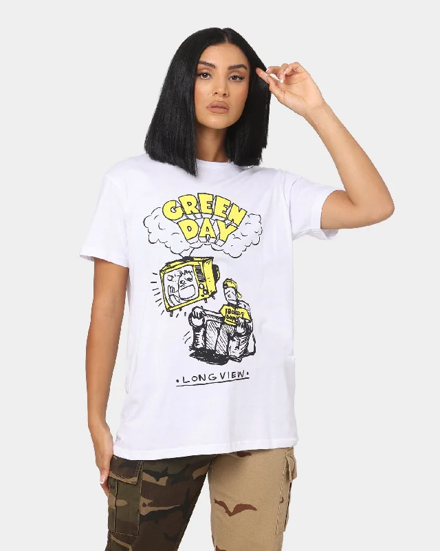 Green Day Longview Doodle T-Shirt White Silk Blend Satin Velvet