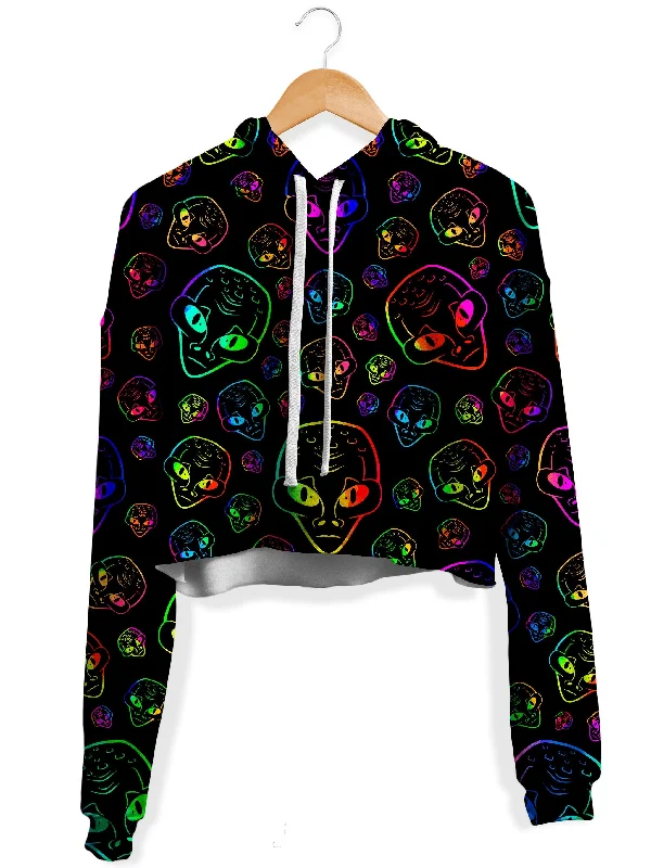 Alien Invasion Fleece Crop Hoodie Hoodie with Tie-Dye Psychedelic Retro