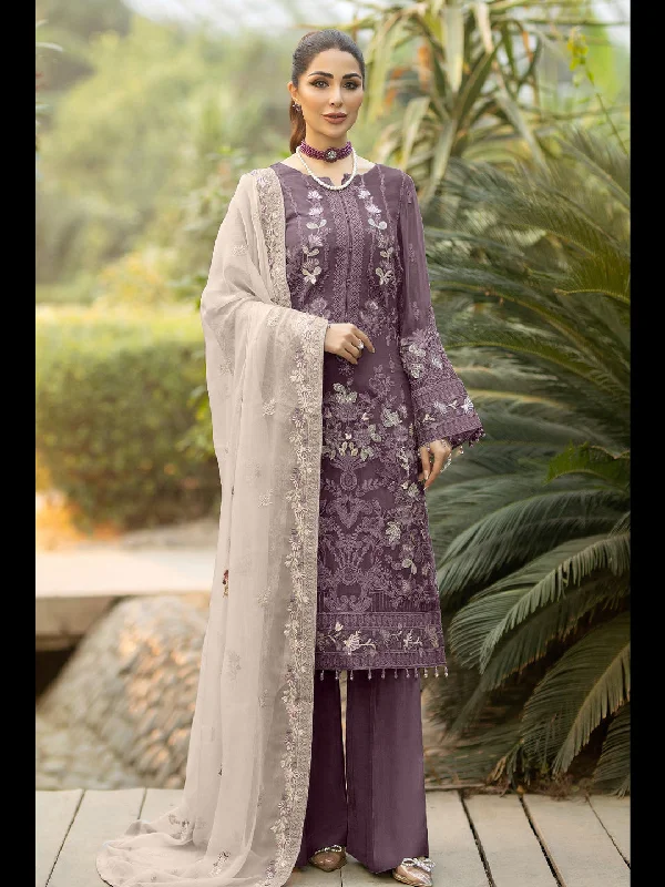 Dusty Purple Designer Semi-Stitched Pant Suit With Embroidery Work Trendy Wide-Leg Pants