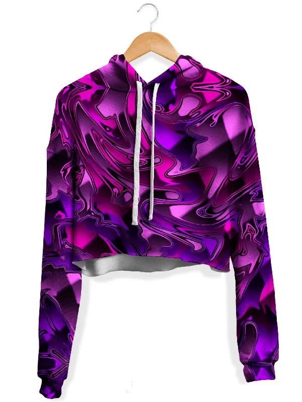 Pink and Purple Chromatic Melt Fleece Crop Hoodie Hoodie with Applique Textured Unique