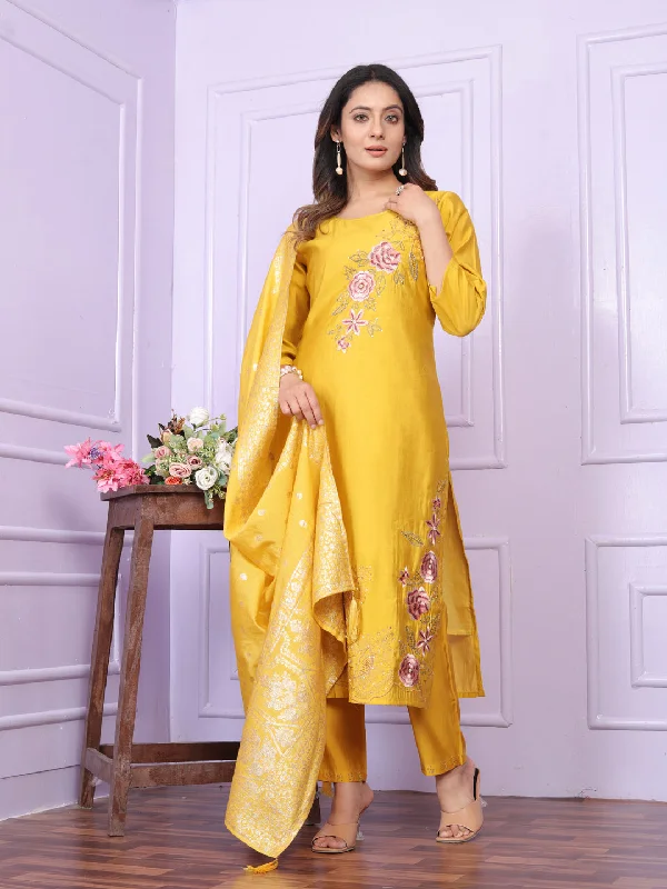 Yellow Designer Party Wear Readymade Pant Suit With Hand Work Classic Chino Pants