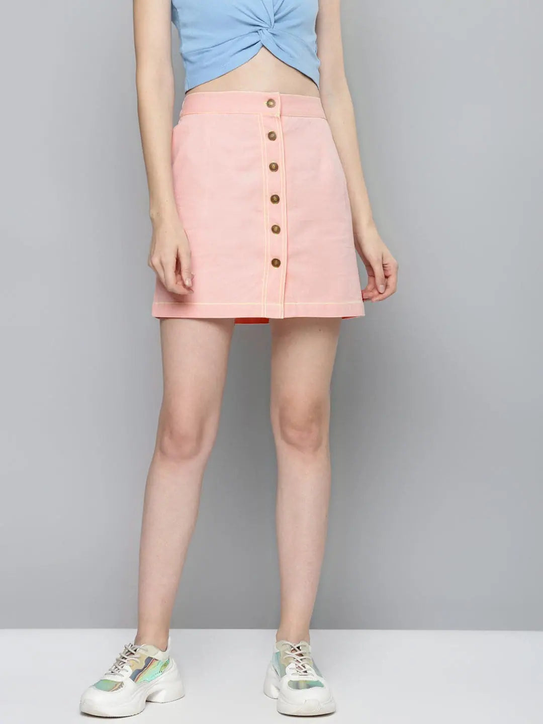 Pink Contrast Stitch Mini Skirt a-line skirt cut