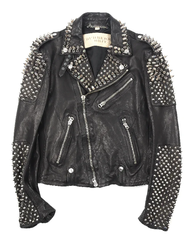 SS11 Spike Studded Leather Biker Jacket Mesh Jacket Canvas Jacket Denim Jacket