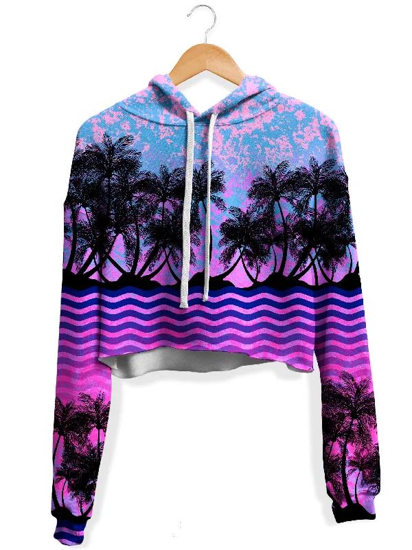 Paradise Palm Trees Fleece Crop Hoodie Hoodie with Double Zipper Versatile Adjustable