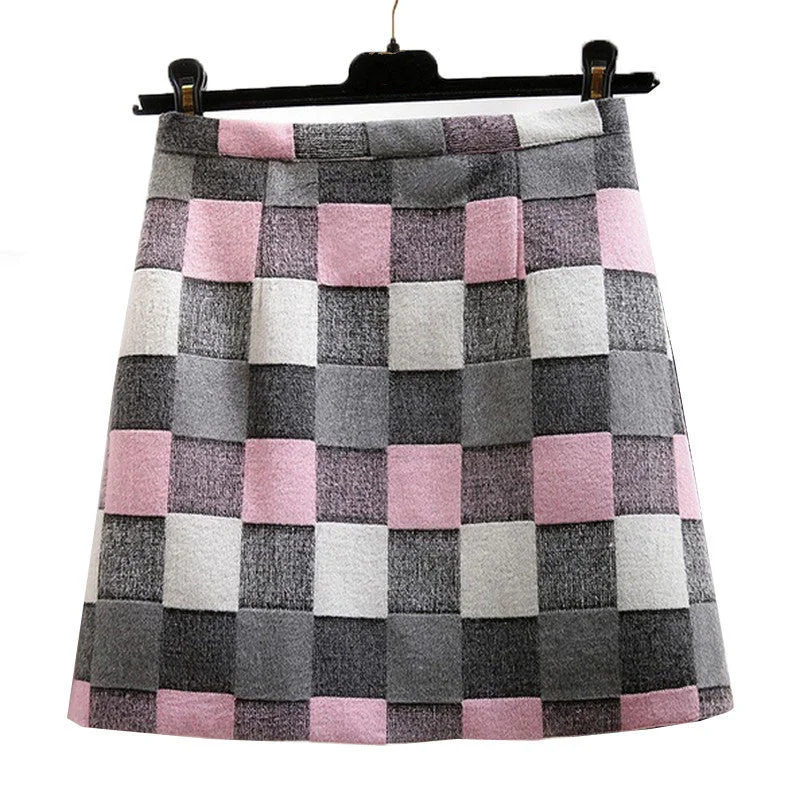 Plaid Skirt Women High Waist Skirts All-matched A Word Skirt Autumn Spring Plus Size Mini Casual pleated skirt texture