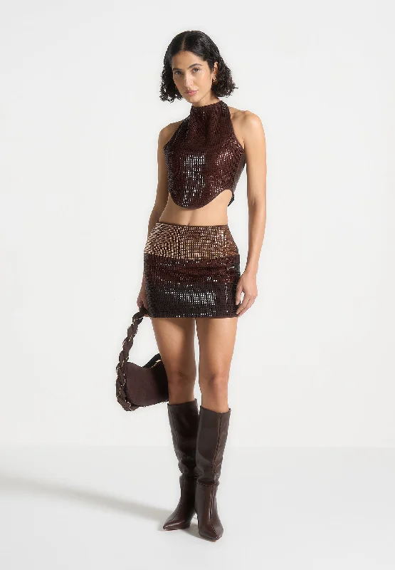 Rhinestone Ombre Mini Skirt - Brown/Gold wool skirt thick