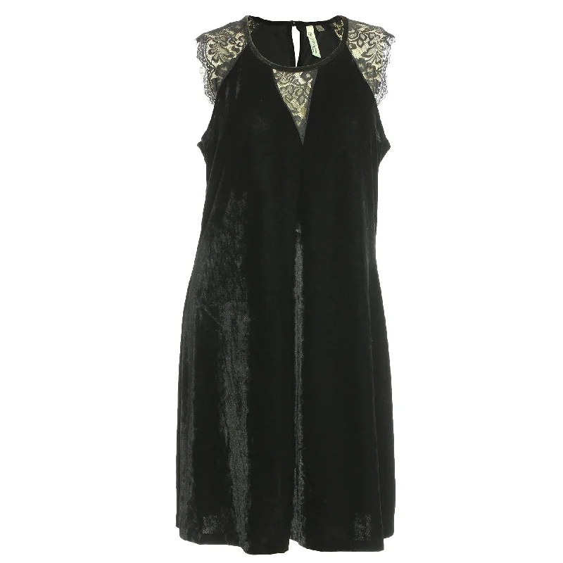 NY Collection Black Velvet Dress with Lace Trim Tunics Formal black